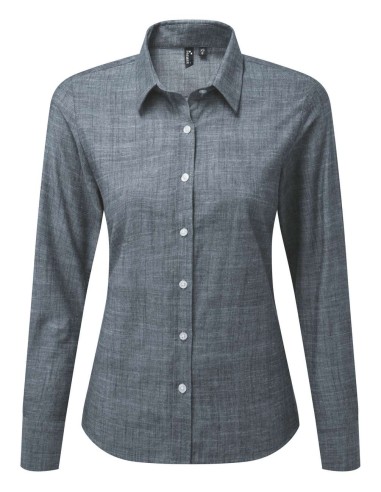 P-PR345-WOMEN'S COTTON SLUB CHAMBRAY LONG SLEEVE SHIRT